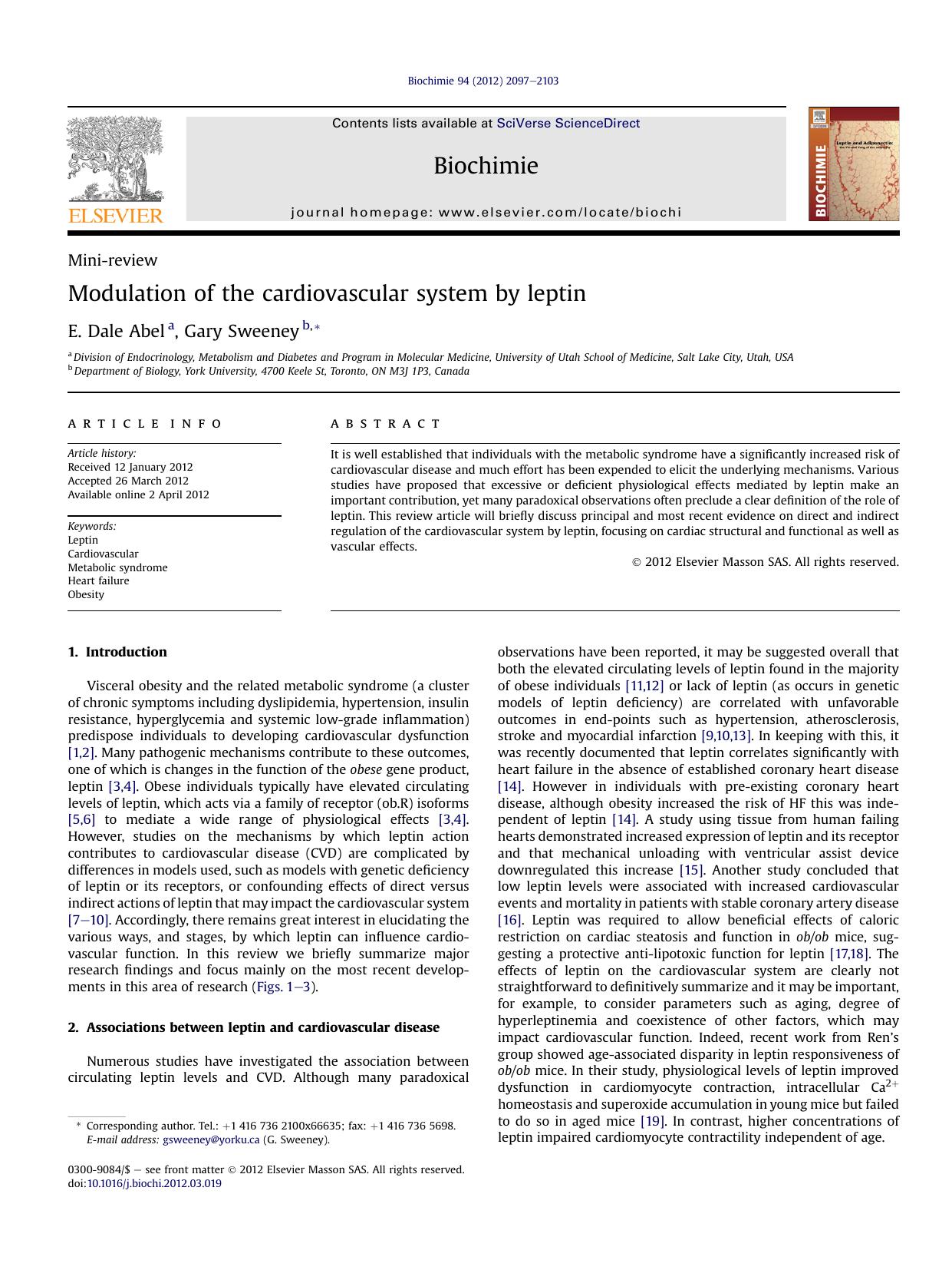 Modulation of the cardiovascular system by leptin by E. Dale Abel & Gary Sweeney