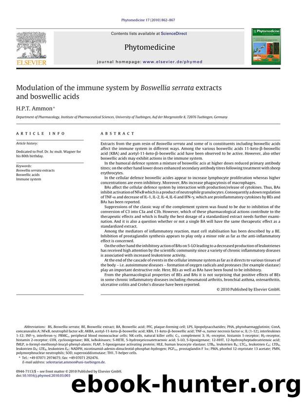 Modulation of the immune system by Boswellia serrata extracts and boswellic acids by H.P.T. Ammon