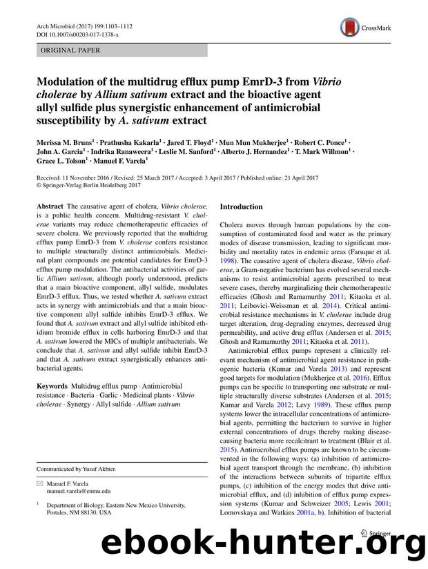 Modulation of the multidrug efflux pump EmrD-3 from Vibrio cholerae by Allium sativum extract and the bioactive agent allyl sulfide plus synergistic enhancement of antimicrobial su by unknow