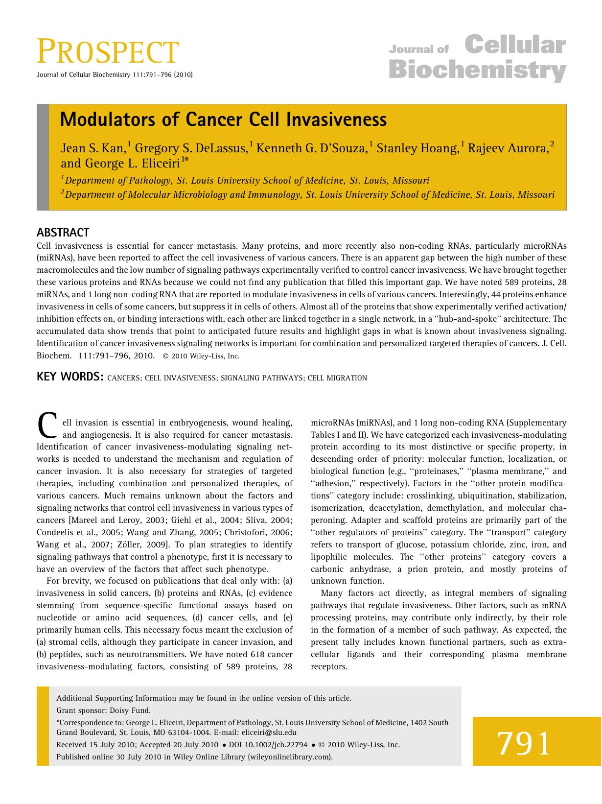 Modulators of cancer cell invasiveness by Unknown