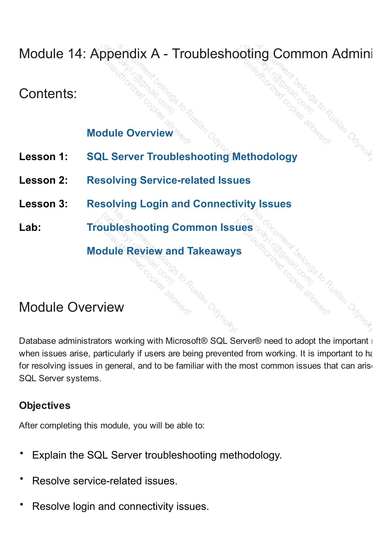 Module 14 Appendix A by Troubleshooting Common Administrative Issues