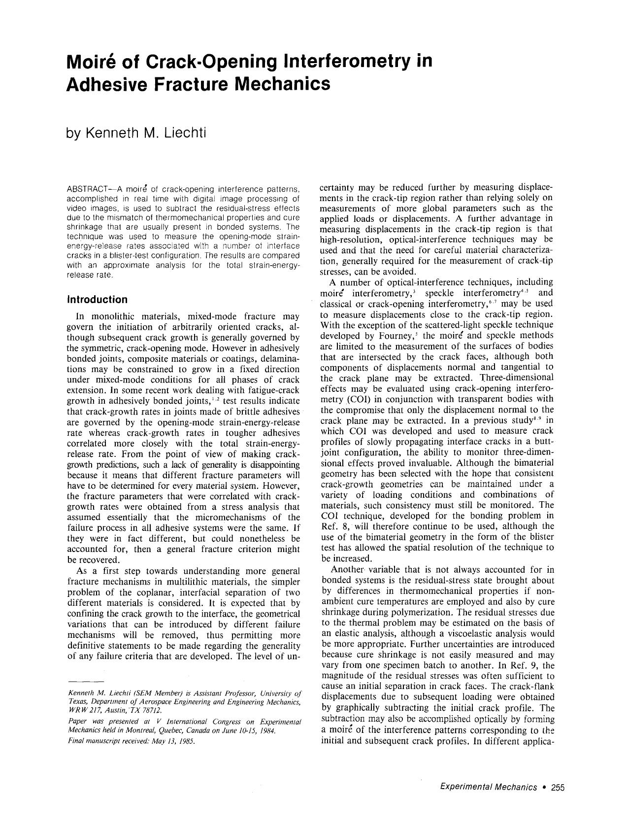 Moiré of crack-opening interferometry in adhesive fracture mechanics by Unknown