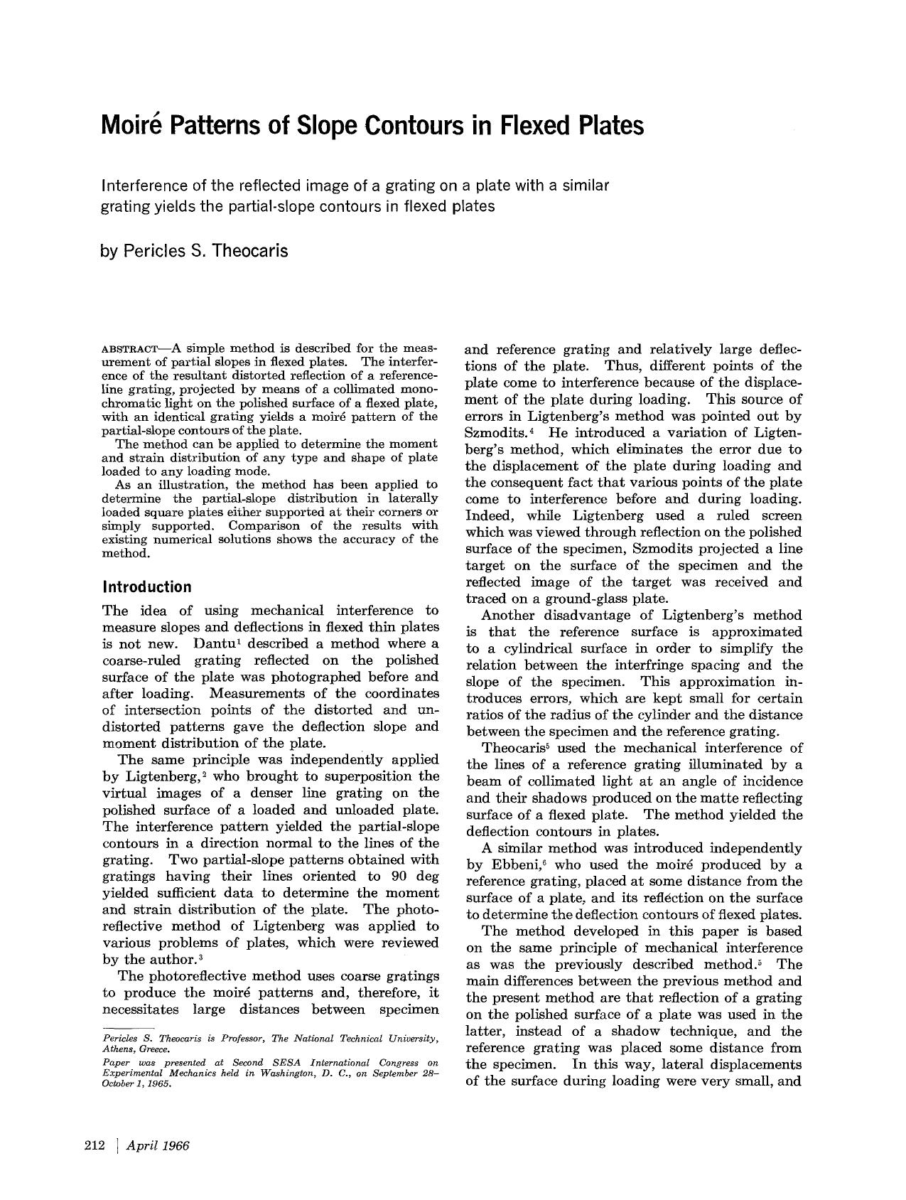 Moiré patterns of slope contours in flexed plates by Unknown