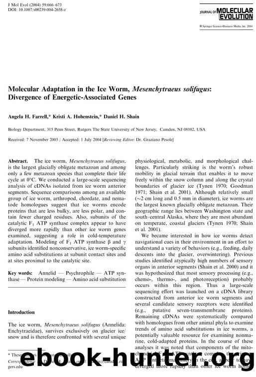 Molecular Adaptation in the Ice Worm, Mesenchytraeus solifugus: Divergence of Energetic-Associated Genes by Farrell A.H. et al