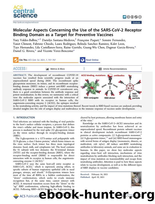 Molecular Aspects Concerning the Use of the SARS-CoVâ2 Receptor Binding Domain as a Target for Preventive Vaccines by unknow