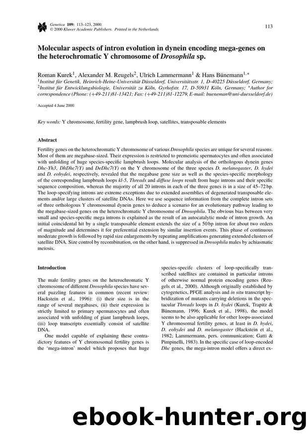 Molecular Aspects of Intron Evolution in Dynein Encoding Mega-Genes on The Heterochromatic Y Chromosome of Drosophila sp. by Unknown