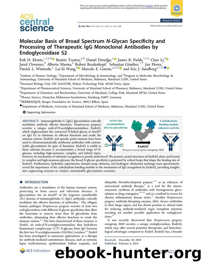 Molecular Basis of Broad Spectrum NâGlycan Specificity and Processing of Therapeutic IgG Monoclonal Antibodies by Endoglycosidase S2 by unknow