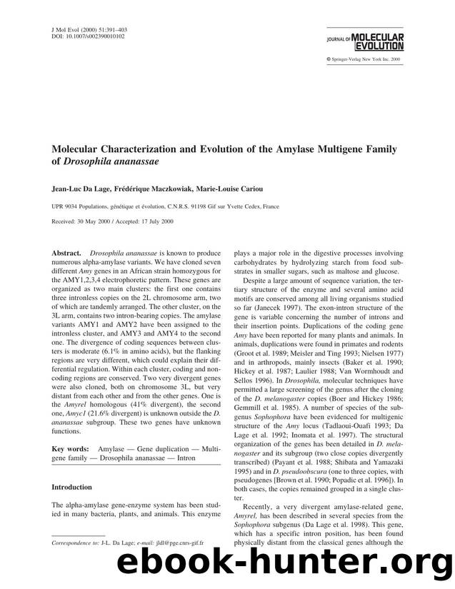 Molecular Characterization and Evolution of the Amylase Multigene Family of Drosophila ananassae by Da Lage J.-L. et al