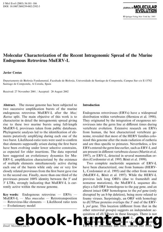 Molecular Characterization of the Recent Intragenomic Spread of the Murine Endogenous Retrovirus MuERV-L by Costas J