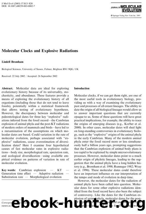 Molecular Clocks and Explosive Radiations by Bromham L