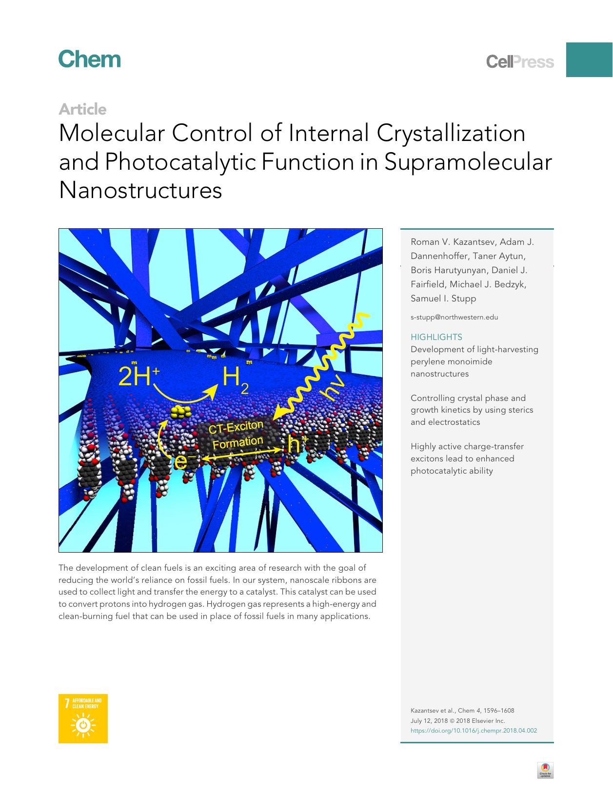Molecular Control of Internal Crystallization and Photocatalytic Function in Supramolecular Nanostructures by unknow