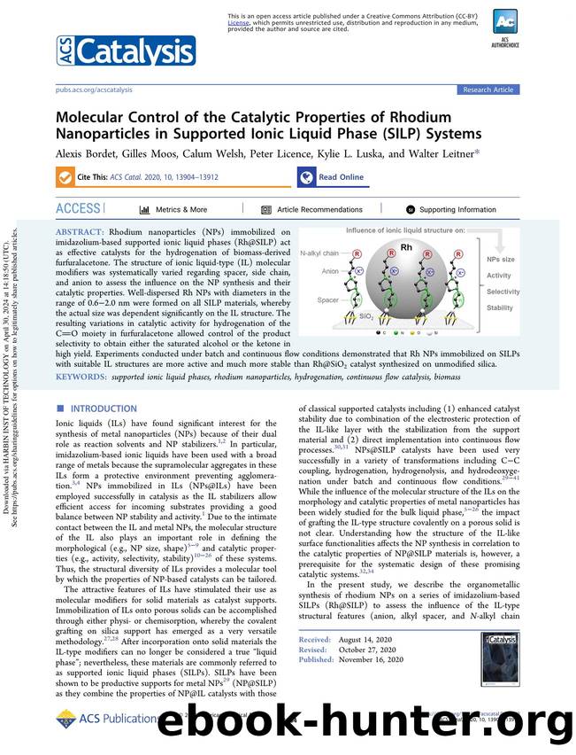 Molecular Control of the Catalytic Properties of Rhodium Nanoparticles in Supported Ionic Liquid Phase (SILP) Systems by Alexis Bordet Gilles Moos Calum Welsh Peter Licence Kylie L. Luska & Walter Leitner