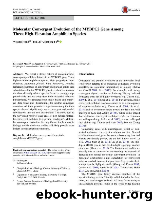 Molecular Convergent Evolution of the MYBPC2 Gene Among Three High-Elevation Amphibian Species by Weizhao Yang