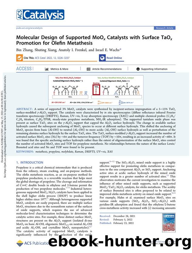 Molecular Design of Supported MoOx Catalysts with Surface TaOx Promotion for Olefin Metathesis by Bin Zhang Shuting Xiang Anatoly I. Frenkel & Israel E. Wachs