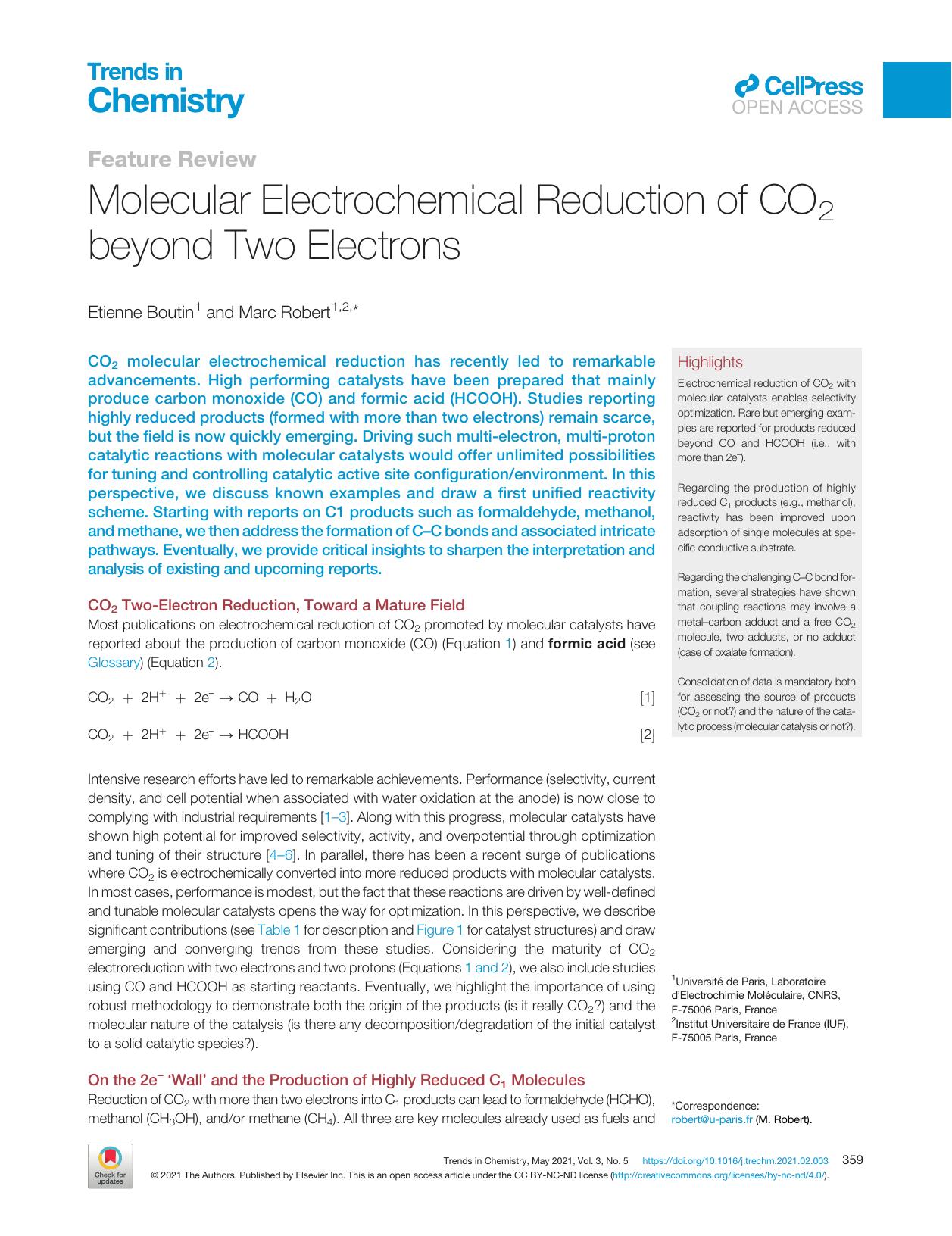 Molecular Electrochemical Reduction of CO2 beyond Two Electrons by Etienne Boutin & Marc Robert