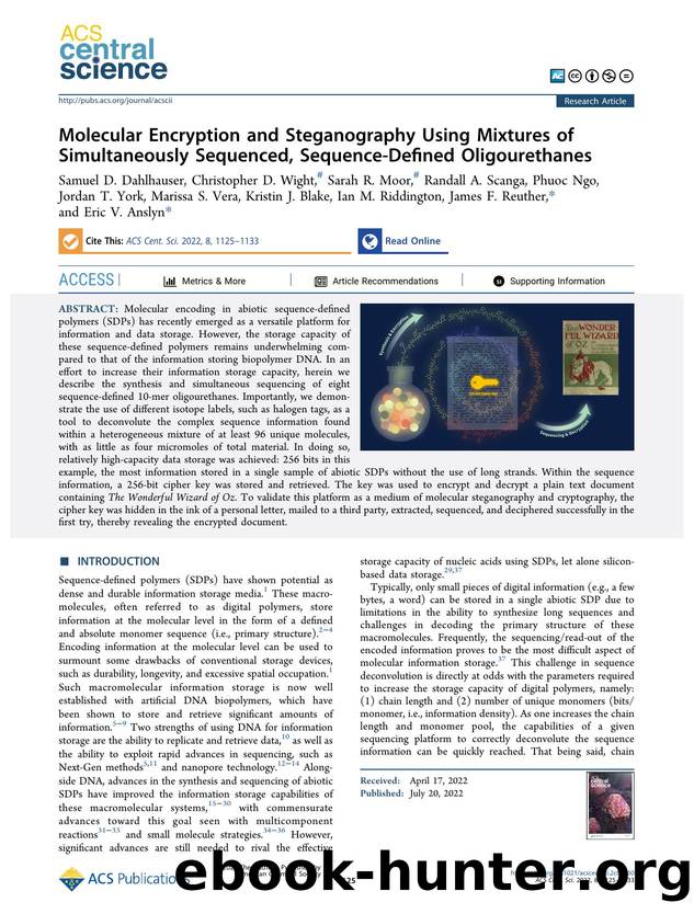 Molecular Encryption and Steganography Using Mixtures of Simultaneously Sequenced, Sequence-Defined Oligourethanes by unknow