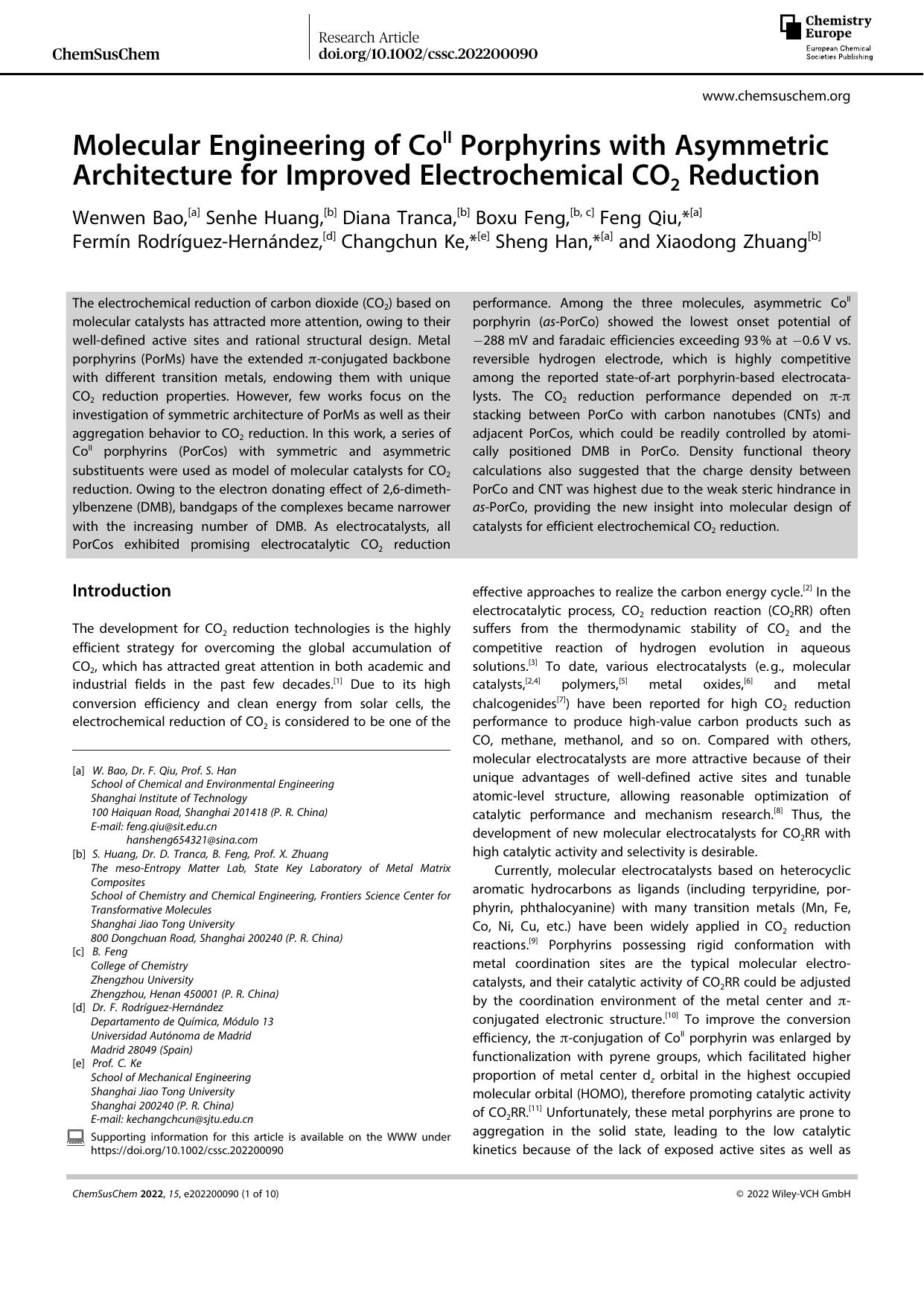 Molecular Engineering of CoII Porphyrins with Asymmetric Architecture for Improved Electrochemical CO2 Reduction by Unknown