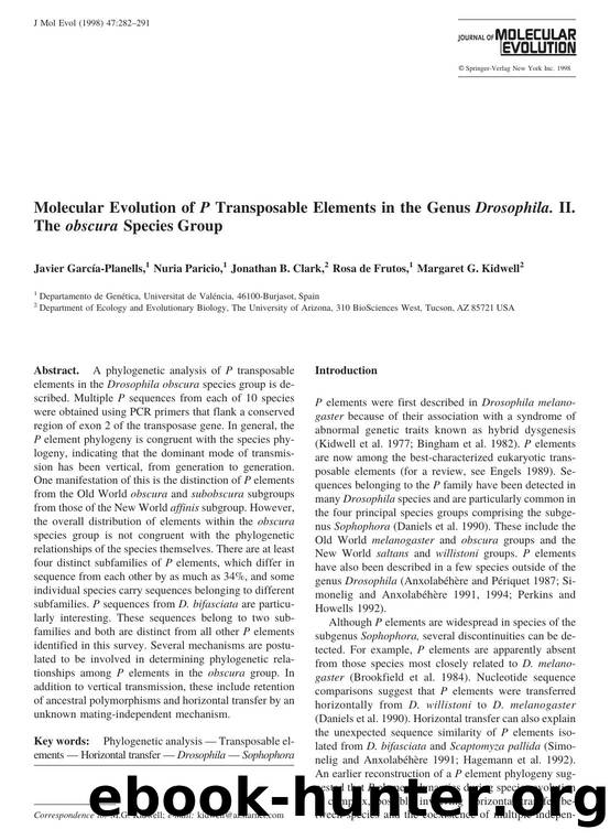Molecular Evolution of P Transposable Elements in the Genus Drosophila. II. The obscura Species Group by Garcia-Planells J. et al