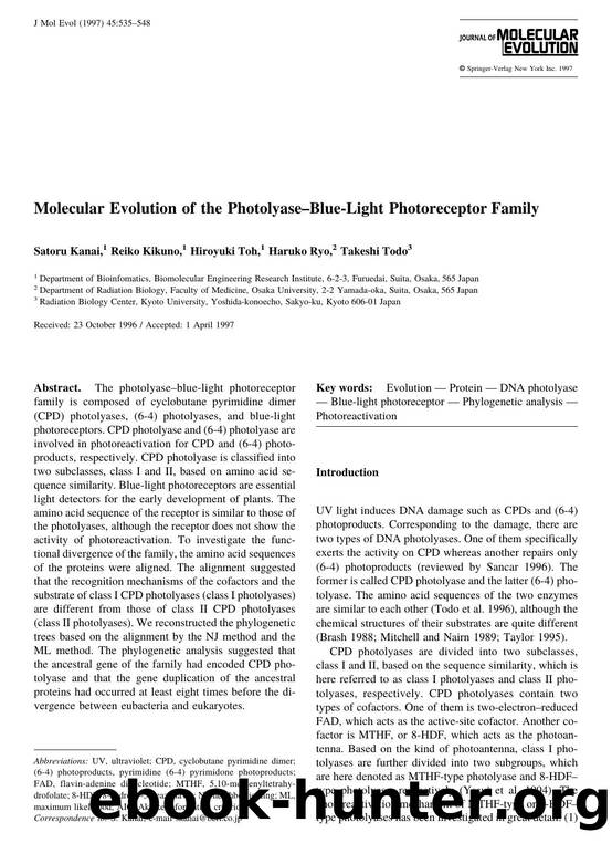 Molecular Evolution of the Photolyase-Blue-Light Photoreceptor Family by Kanai S. et al