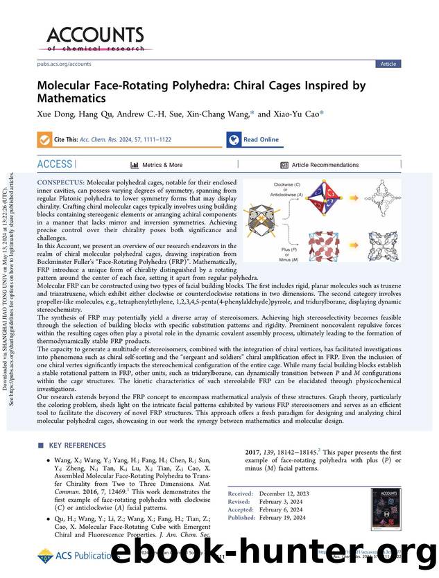 Molecular Face-Rotating Polyhedra: Chiral Cages Inspired by Mathematics by Xue Dong Hang Qu Andrew C.-H. Sue Xin-Chang Wang & Xiao-Yu Cao
