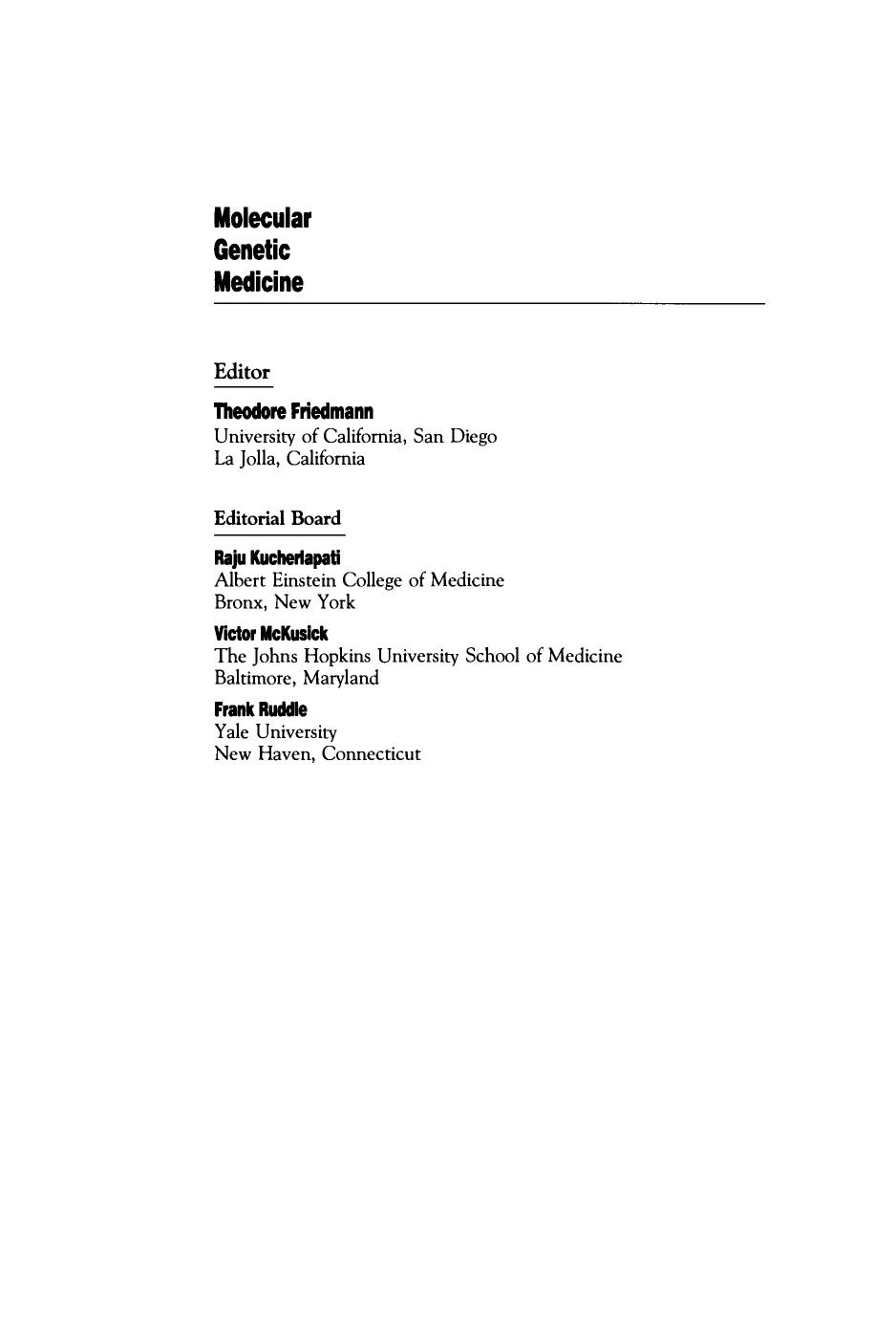 Molecular Genetic Medicine. Volume 1 by Theodore Friedmann (Eds.)