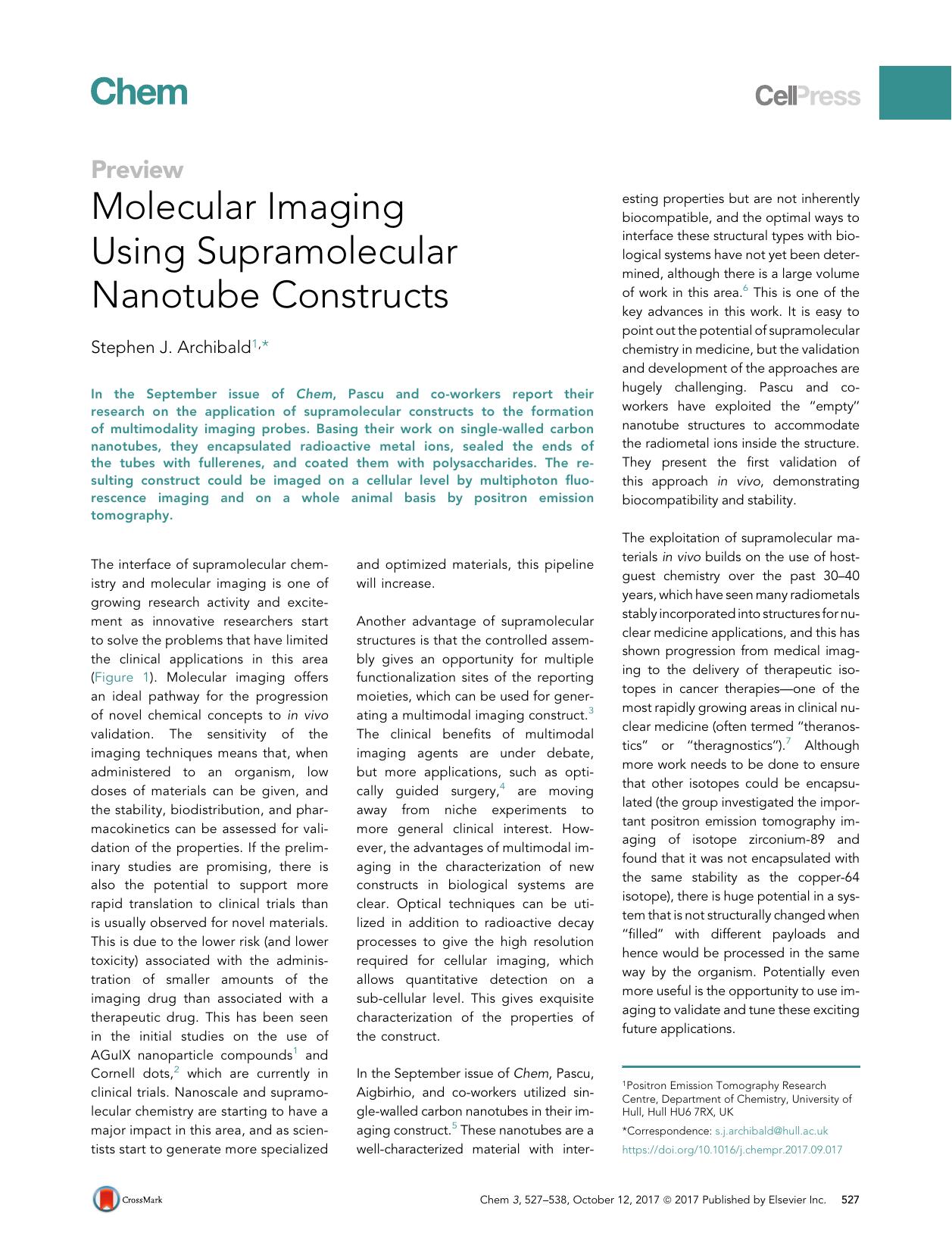 Molecular Imaging Using Supramolecular Nanotube Constructs by Stephen J. Archibald