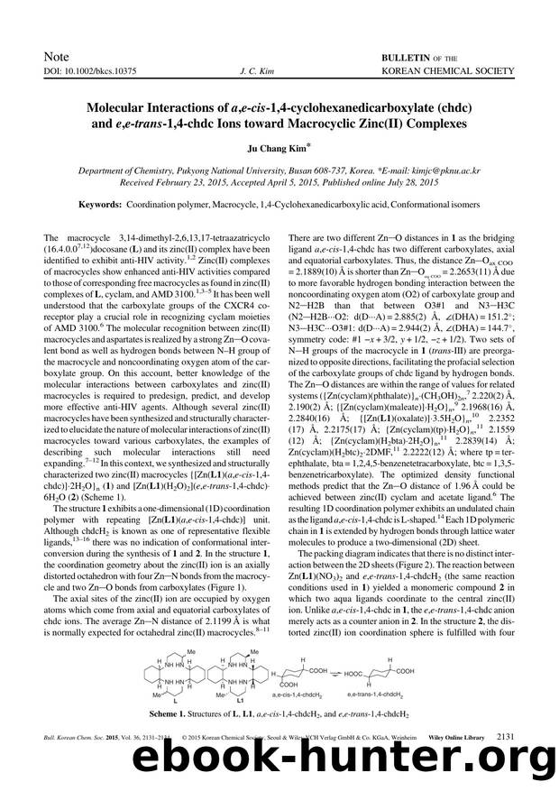 Molecular Interactions of a,e-cis-1,4-cyclohexanedicarboxylate (chdc) and e,e-trans-1,4-chdc Ions toward Macrocyclic Zinc(II) Complexes by Unknown