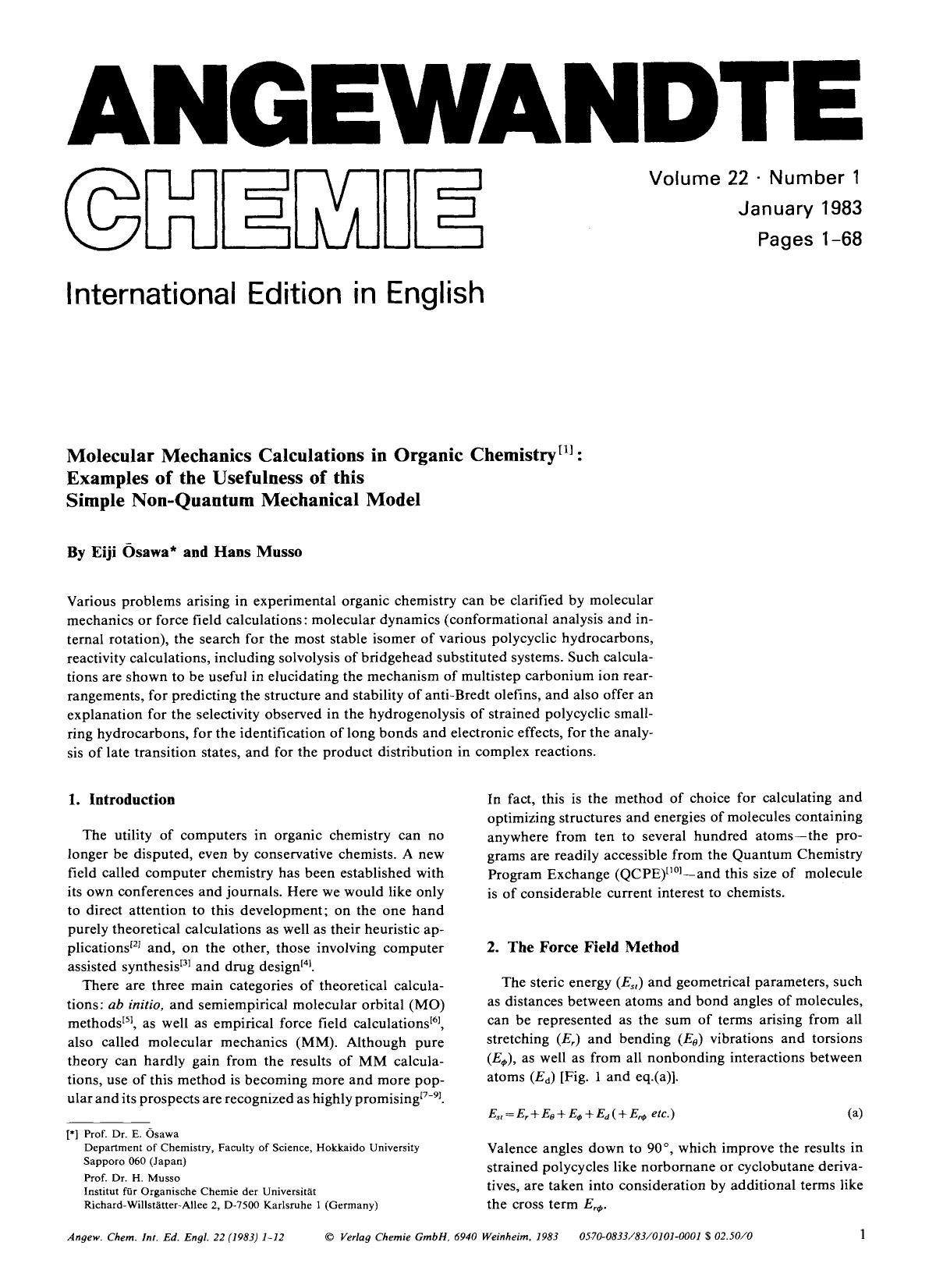 Molecular Mechanics Calculations in Organic Chemistry: Examples of the Usefulness of this Simple Non-Quantum Mechanical Model by Unknown