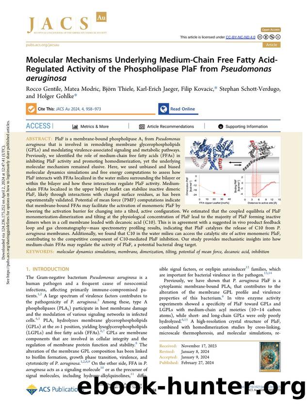 Molecular Mechanisms Underlying Medium-Chain Free Fatty Acid-Regulated Activity of the Phospholipase PlaF from Pseudomonas aeruginosa by unknow