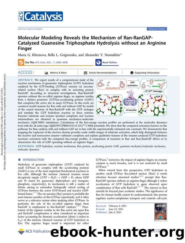 Molecular Modeling Reveals the Mechanism of Ran-RanGAP-Catalyzed Guanosine Triphosphate Hydrolysis without an Arginine Finger by Maria G. Khrenova Bella L. Grigorenko & Alexander V. Nemukhin