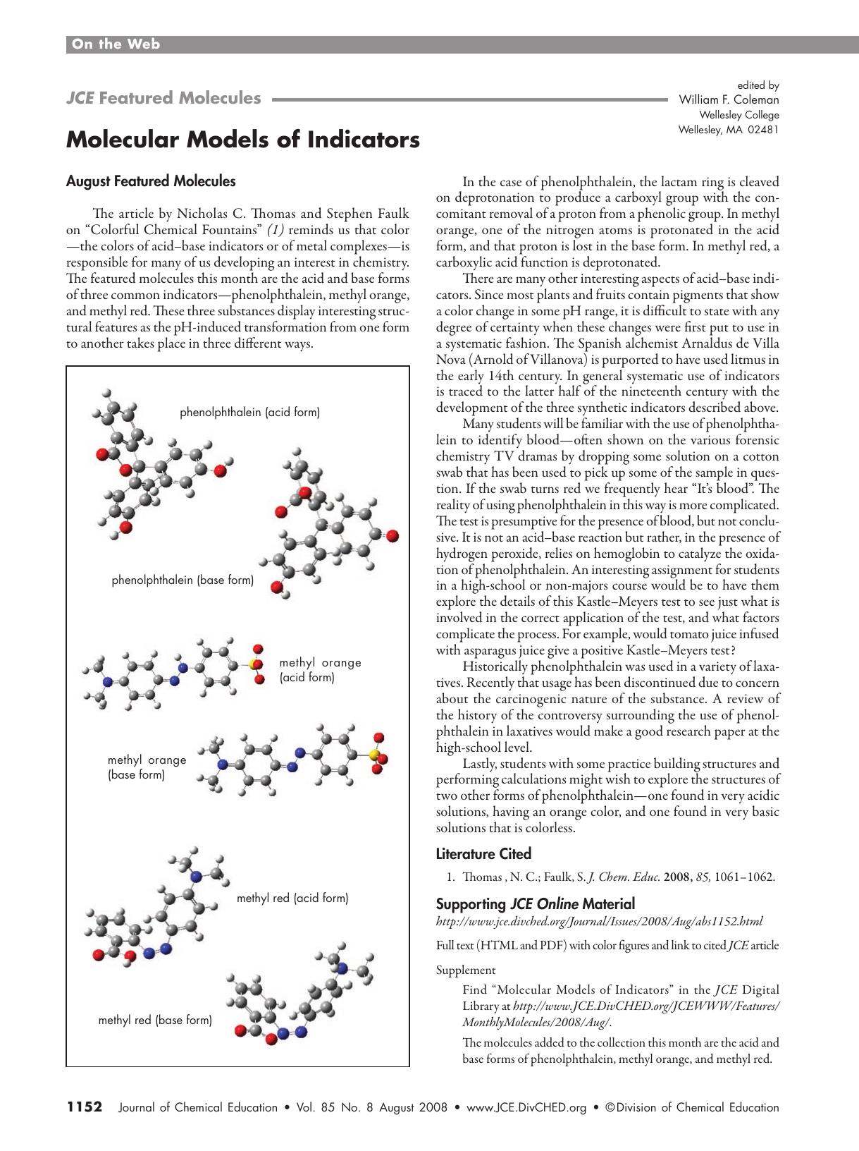 Molecular Models of Indicators by William F. Coleman
