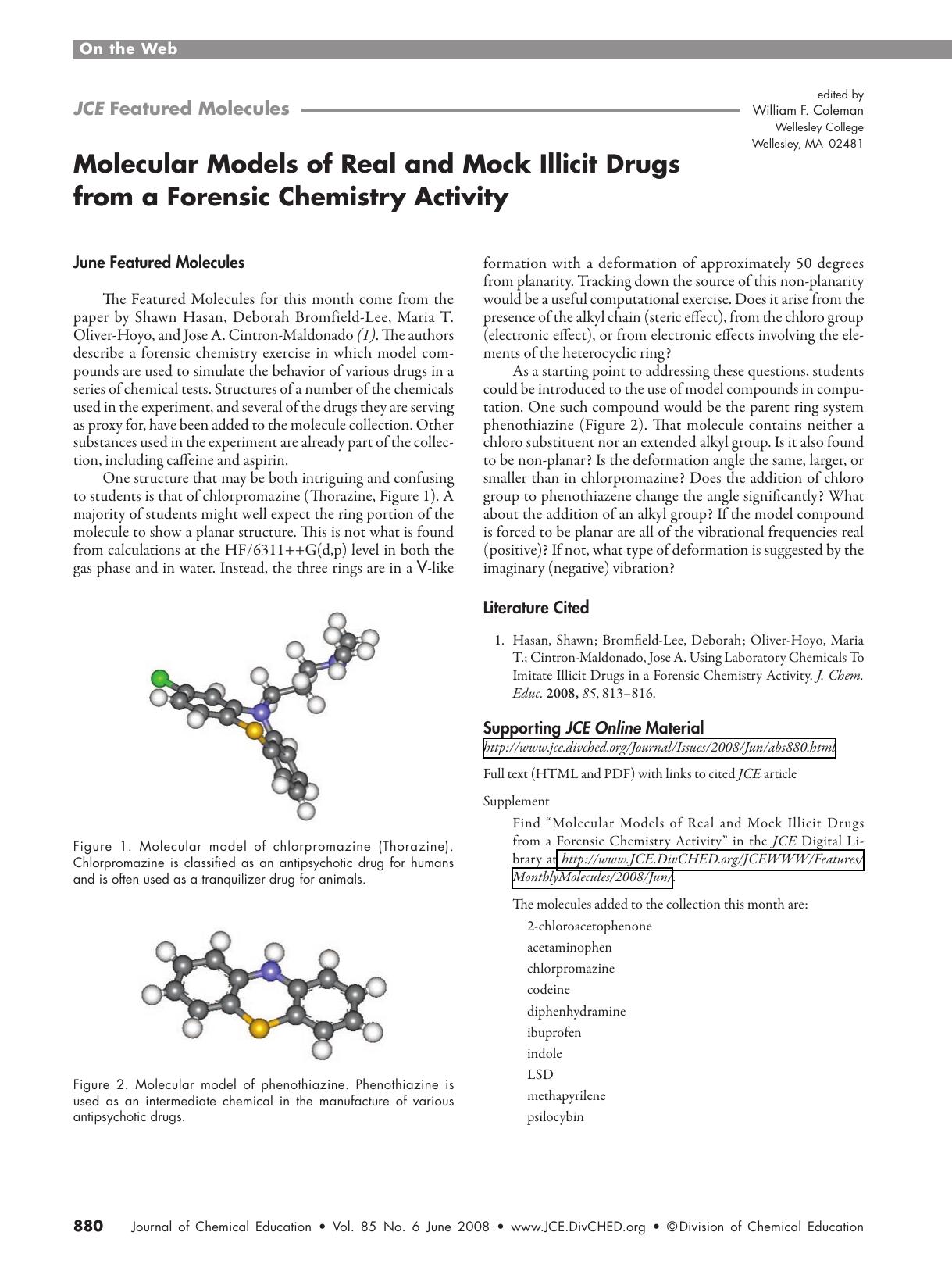 Molecular Models of Real and Mock Illicit Drugs from a Forensic Chemistry Activity by William F. Coleman