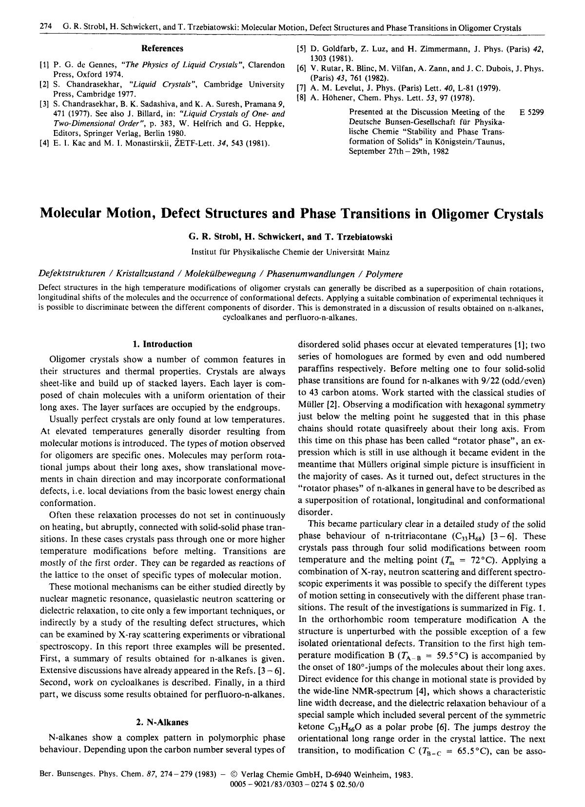 Molecular Motion, Defect Structures and Phase Transitions in Oligomer Crystals by Unknown