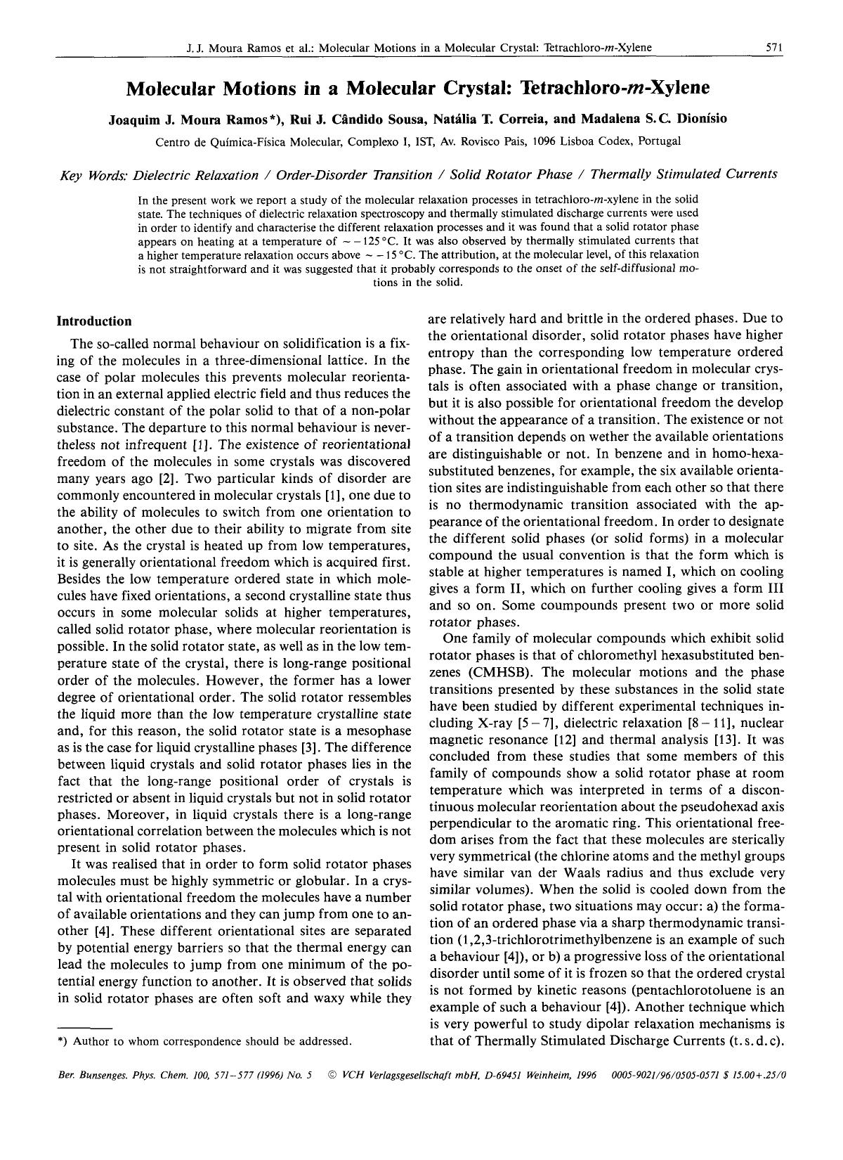 Molecular Motions in a Molecular Crystal: Tetrachloro-m-Xylene by Unknown