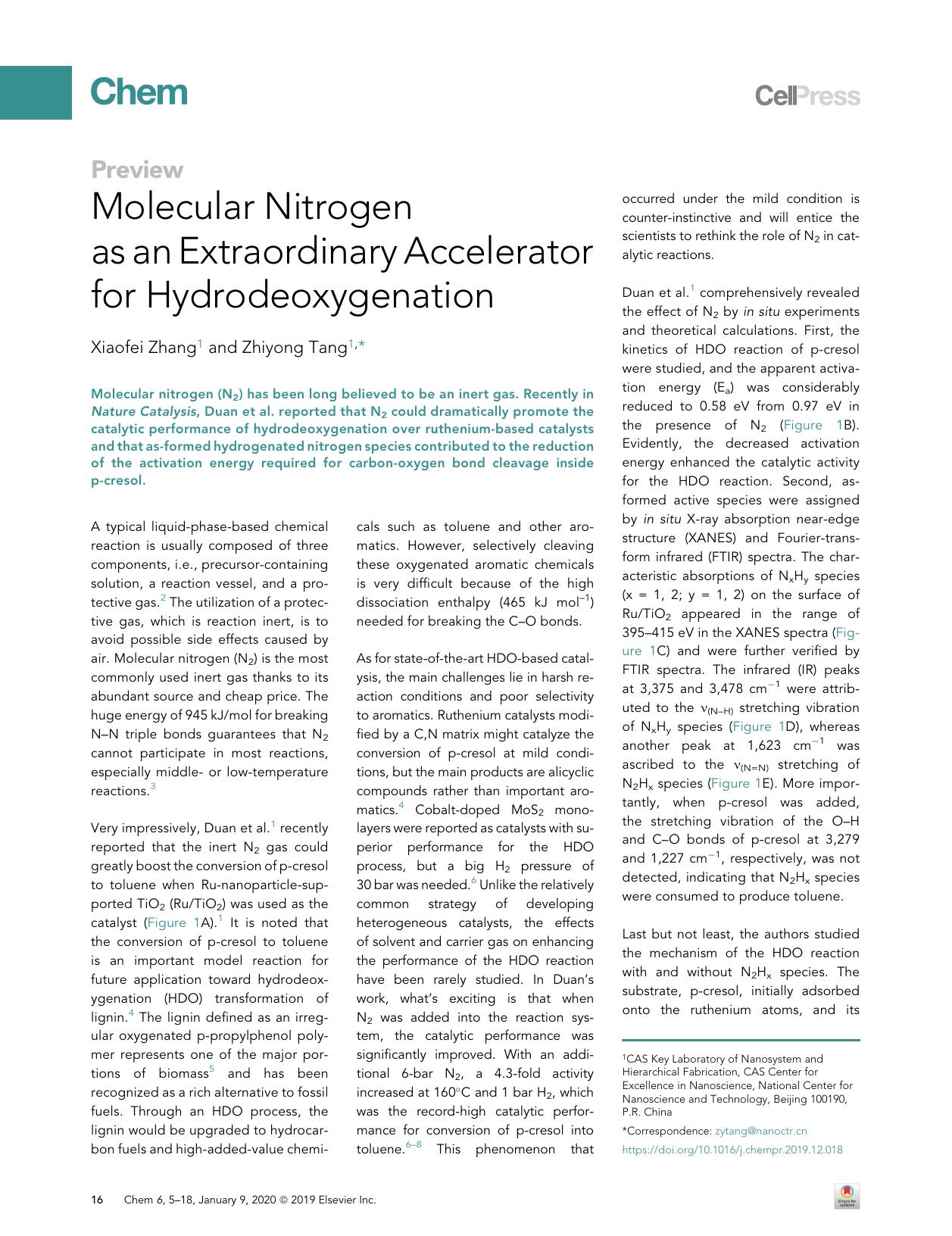 Molecular Nitrogen as an Extraordinary Accelerator for Hydrodeoxygenation by Xiaofei Zhang & Zhiyong Tang