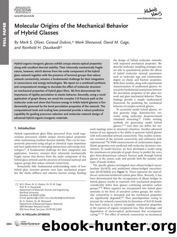 Molecular Origins of the Mechanical Behavior  of Hybrid Glasses by wcu