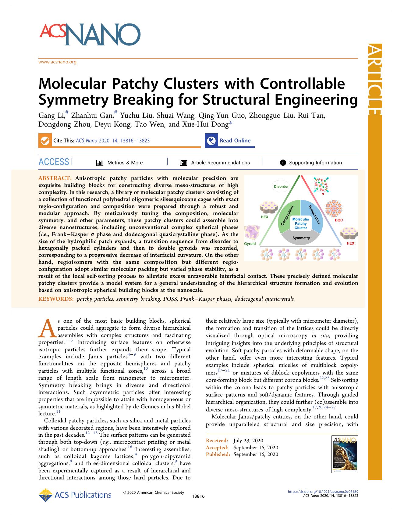 Molecular Patchy Clusters with Controllable Symmetry Breaking for Structural Engineering by unknow