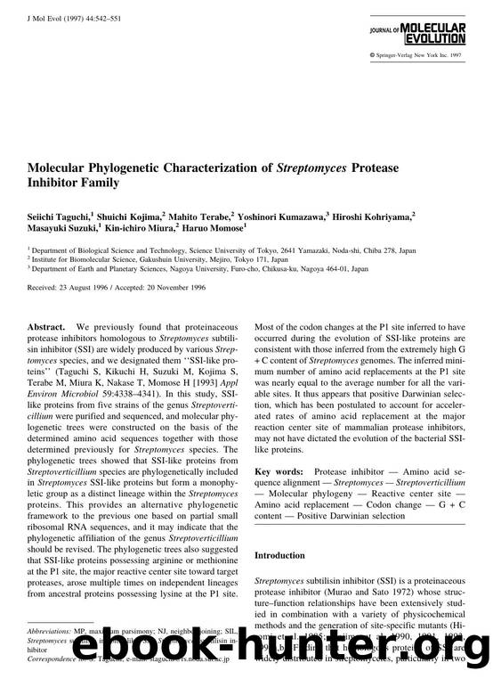 Molecular Phylogenetic Characterization of Streptomyces Protease Inhibitor Family by Taguchi S. et al