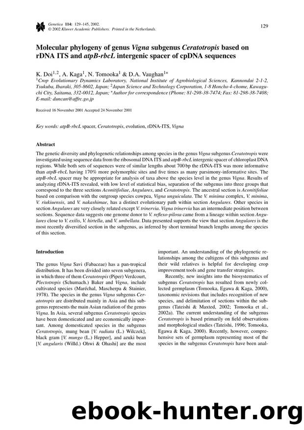 Molecular Phylogeny of Genus <Emphasis Type="Italic">Vigna<Emphasis> Subgenus <Emphasis Type="Italic">Ceratotropis<Emphasis> Based on rDNA ITS and <Emphasis Type="Italic">atpB-rbcL by Unknown