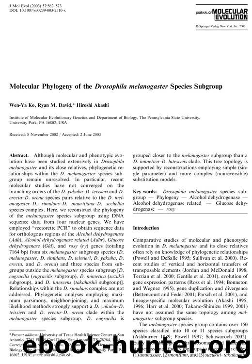 Molecular Phylogeny of the Drosophila melanogaster Species Subgroup by Ko W.-Y. et al