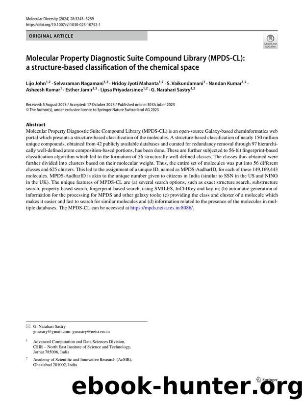 Molecular Property Diagnostic Suite Compound Library (MPDS-CL): a structure-based classification of the chemical space by unknow