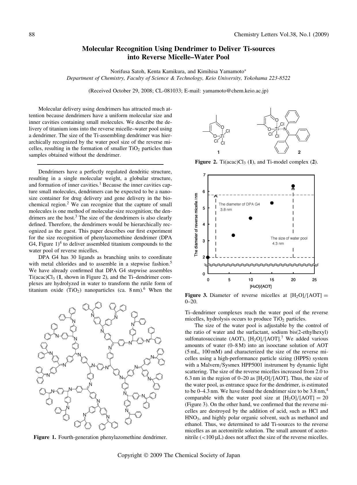Molecular Recognition Using Dendrimer to Deliver Ti-sources into Reverse Micelle--Water Pool by Norifusa Satoh Kenta Kamikura & Kimihisa Yamamoto