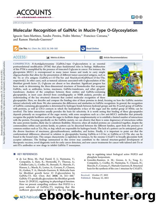 Molecular Recognition of GalNAc in Mucin-Type O-Glycosylation by Ignacio Sanz-Martinez Sandra Pereira Pedro Merino Francisco Corzana & Ramon Hurtado-Guerrero