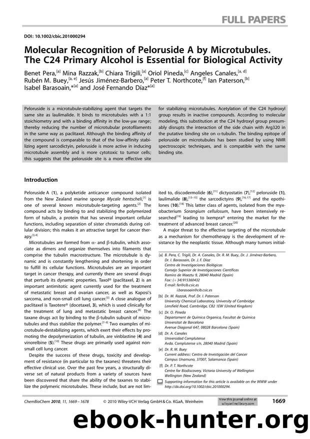 Molecular Recognition of Peloruside A by Microtubules. The C24 Primary Alcohol is Essential for Biological Activity by Unknown