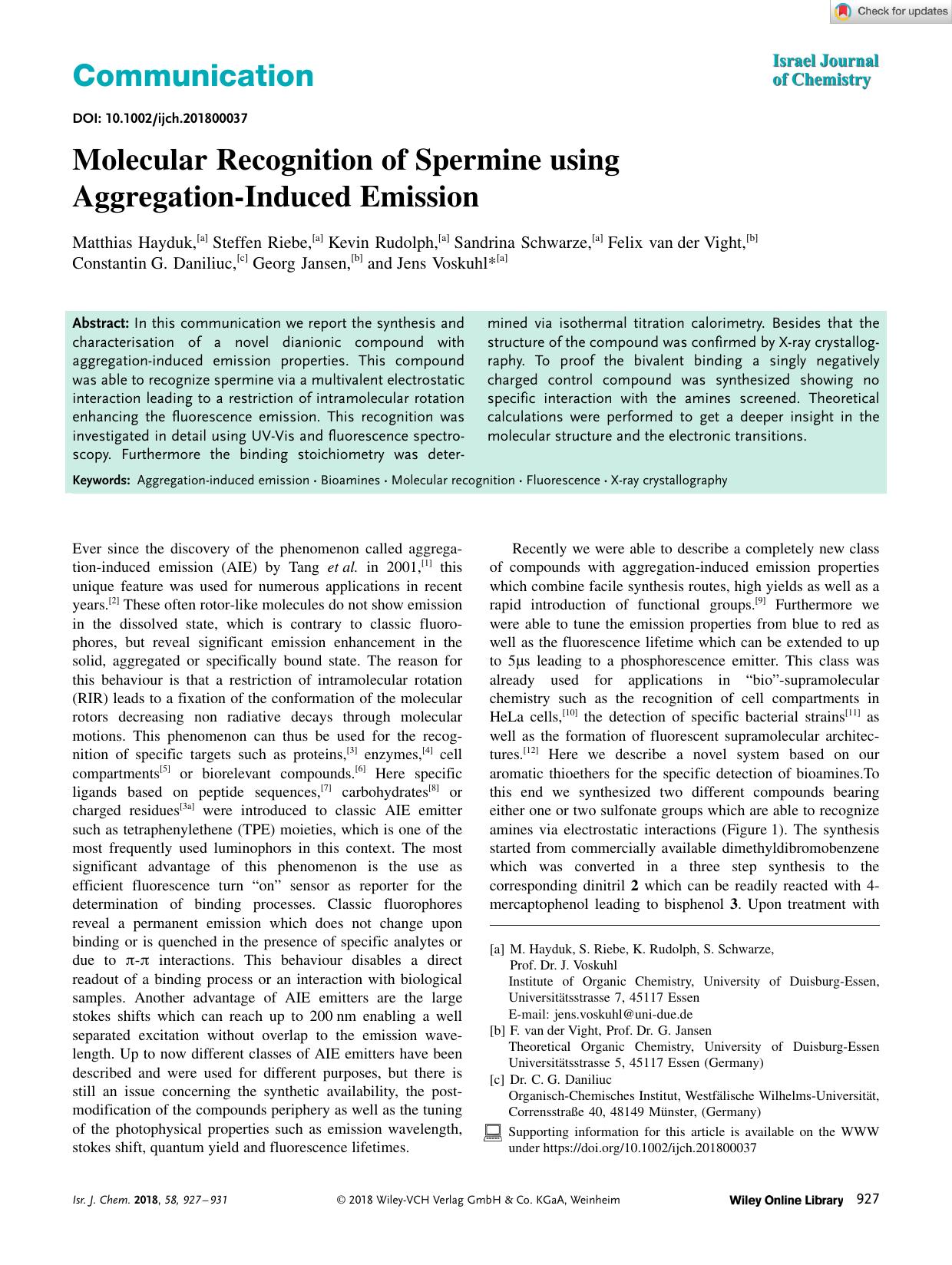 Molecular Recognition of Spermine using AggregationâInduced Emission by Unknown