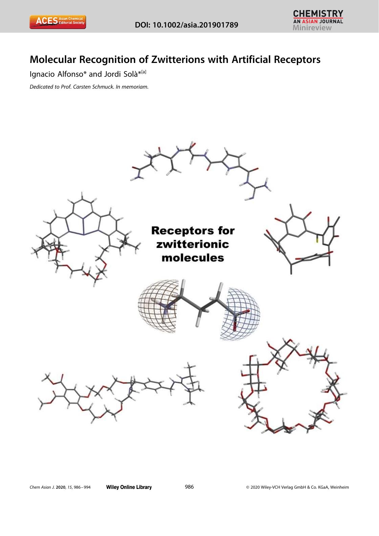 Molecular Recognition of Zwitterions with Artificial Receptors by Unknown