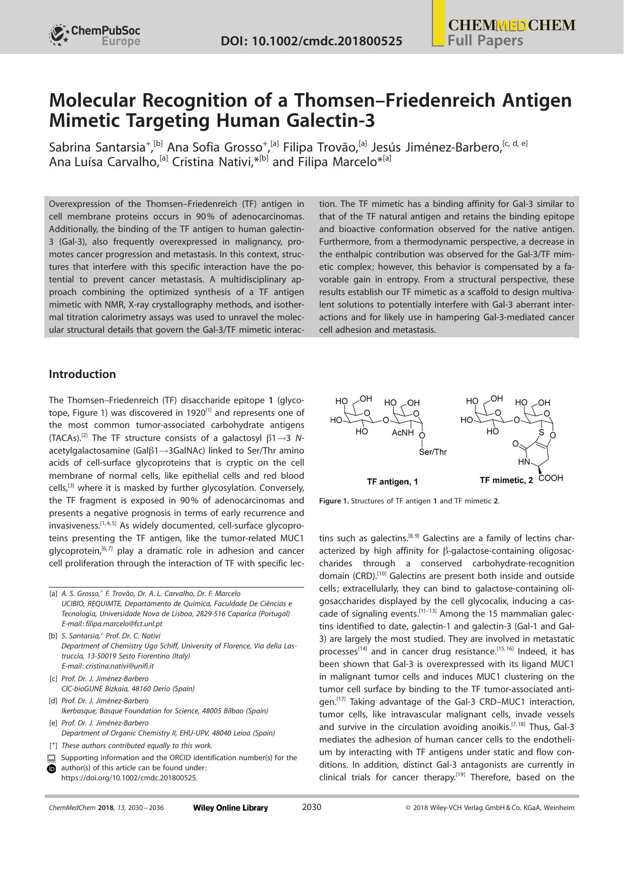 Molecular Recognition of a ThomsenâFriedenreich Antigen Mimetic Targeting Human Galectinâ3 by Unknown