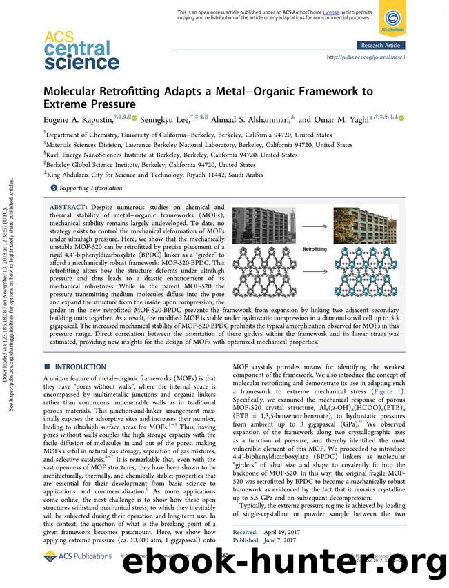Molecular Retrofitting Adapts a MetalâOrganic Framework to Extreme Pressure by Eugene A. Kapustin Seungkyu Lee Ahmad S. Alshammari & Omar M. Yaghi
