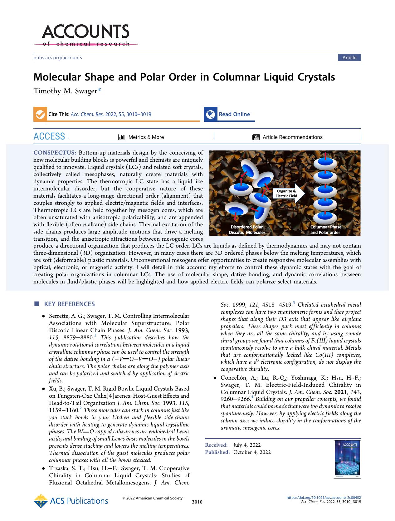 Molecular Shape and Polar Order in Columnar Liquid Crystals by Timothy M. Swager