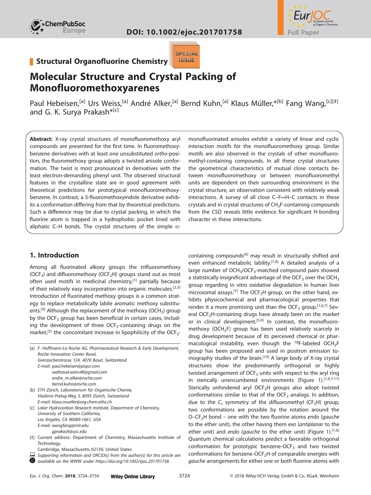 Molecular Structure and Crystal Packing of Monofluoromethoxyarenes by Unknown